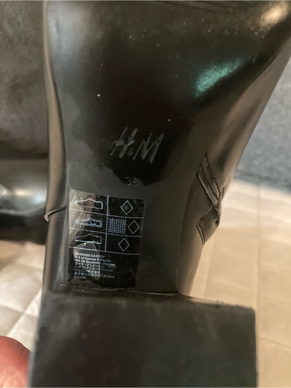 H&M Y2K Block Heels Black Faux Leather Mid-Calf Ankle Boots Pointed Toes Size 7 - Picture 5 of 7